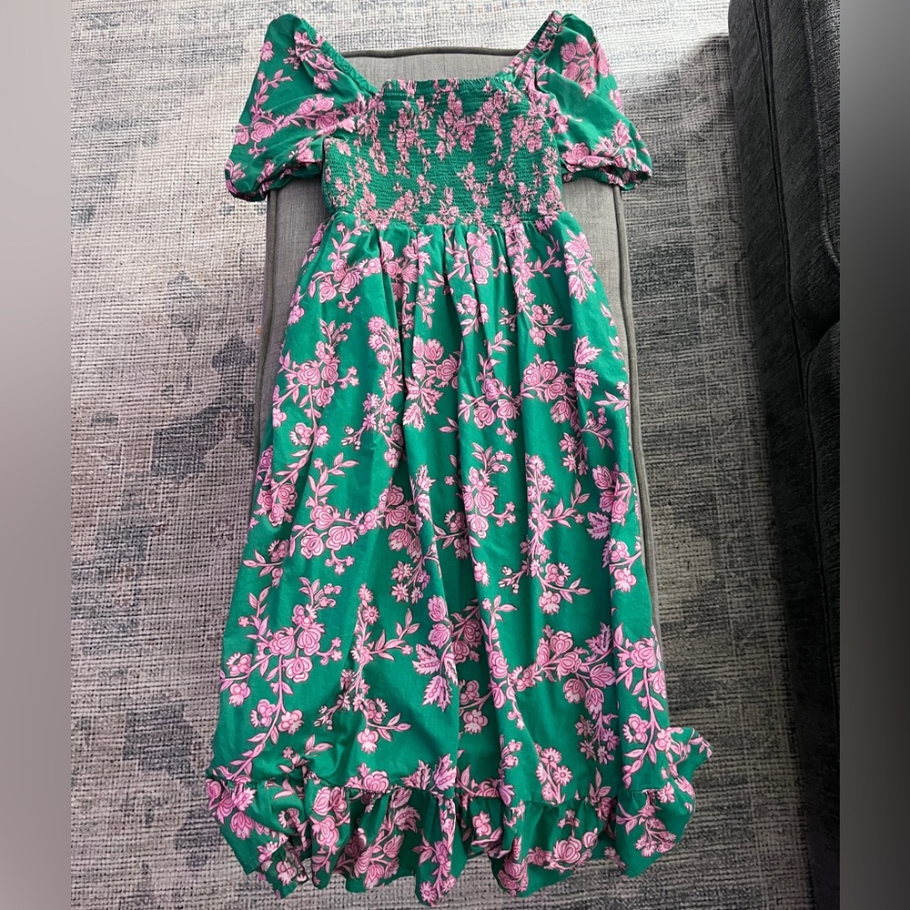 Smocked Floral Green Dress